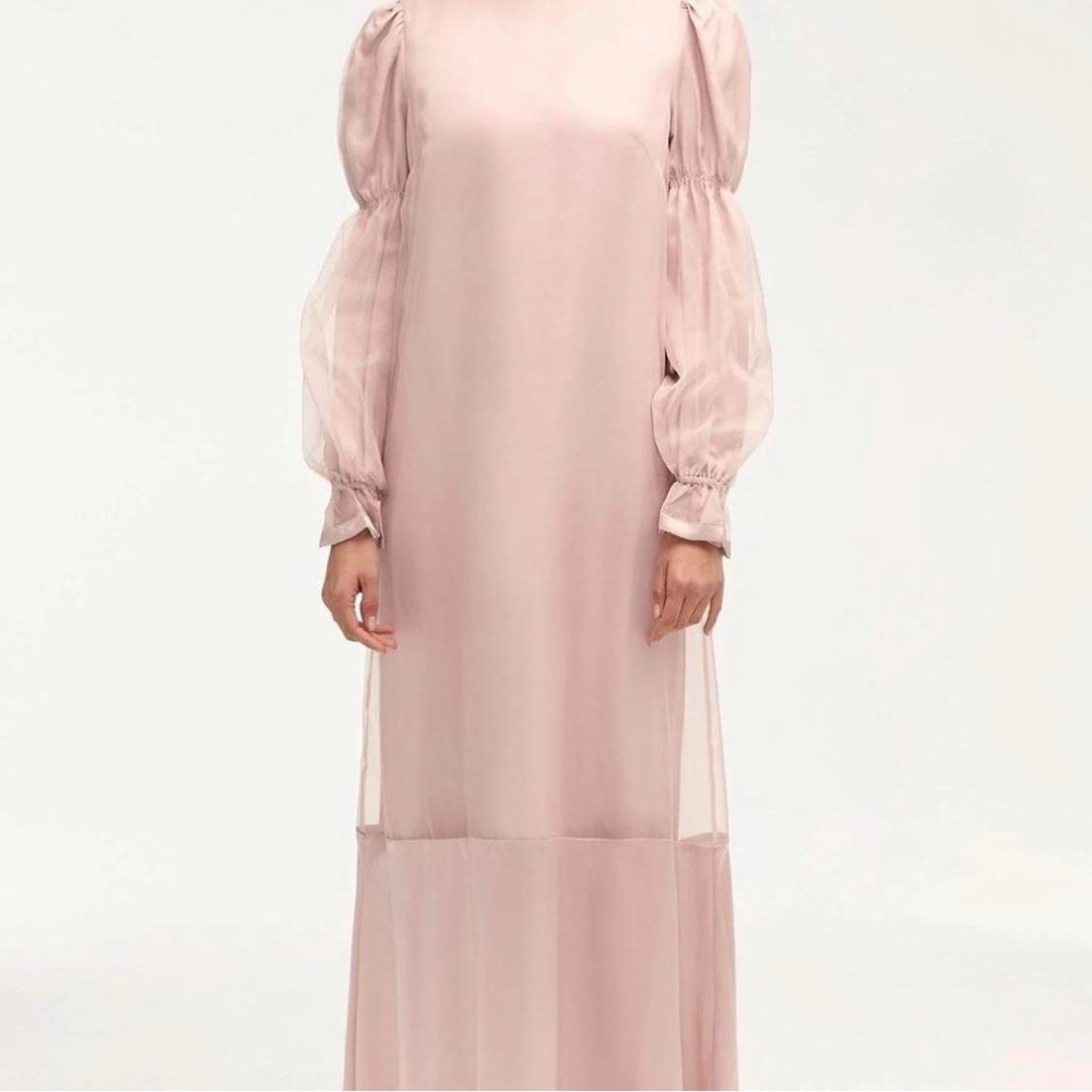 Blush Long Sleeve Maxi Dress with Sheer Puff Sleeves